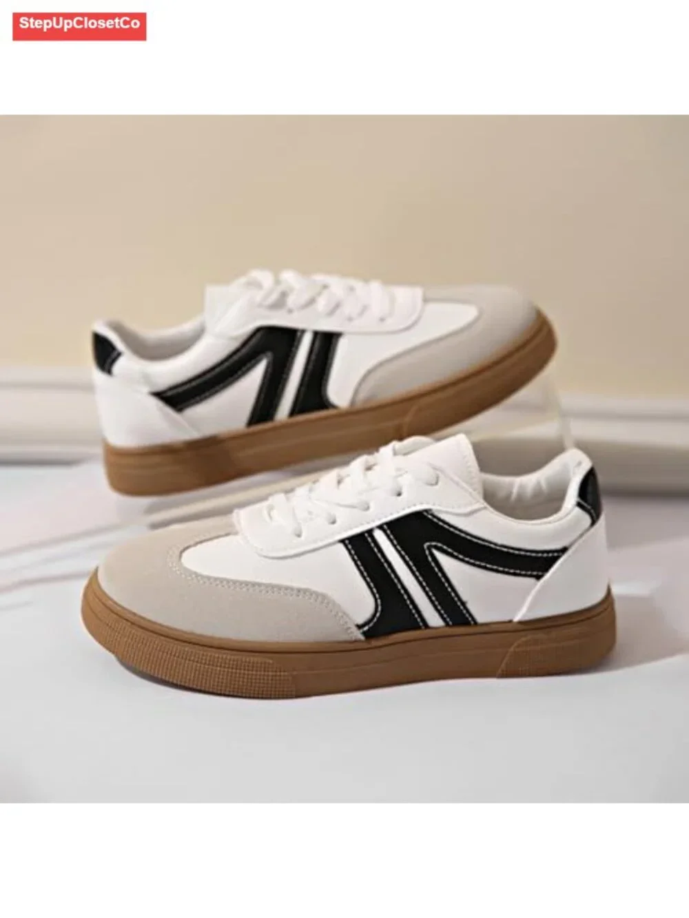 Women Retro Gum Sole Fashion Sneakers PU Leather Non Slip Tennis Skate Shoes